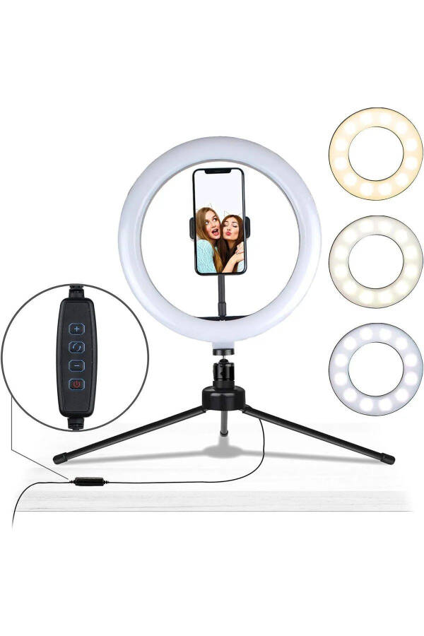 Desktop Phone Holder Youtuber Desk Lamp with 3 Color Light Intensity Adjustable - 8