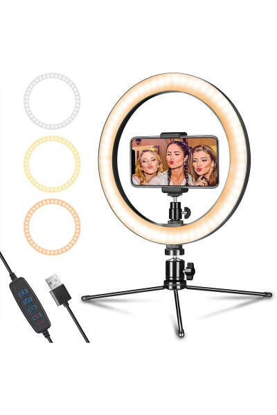 Desktop Phone Holder Youtuber Desk Lamp with 3 Color Light Intensity Adjustable - GENEL MARKALAR