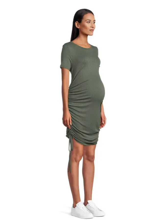Destination Maternity Women's Ruched Bodycon Dress with Short Sleeves, Sizes S-2XL - 1