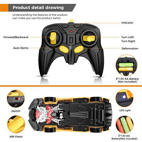 Desuccus Uzaktan Kumandalı Araba, Dönüştürülebilir Robot RC Araba Çocuklar İçin, 2.4Ghz 1:18 Ölçekli Model Yarış Arabası Tek Tuşla Dönüşüm, 360° Kayma, Dönüştürülebilir Robot Araba Oyuncak Hediye Erkek ve Kızlar İçin - 6