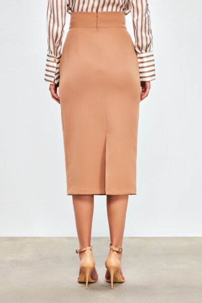 Detailed Accessory Pencil Skirt - CAMEL - 6