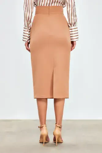 Detailed Accessory Pencil Skirt - CAMEL - 6