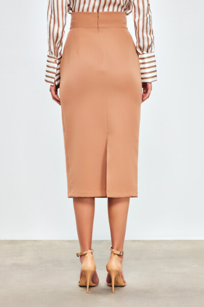 Detailed Accessory Pencil Skirt - CAMEL - 12