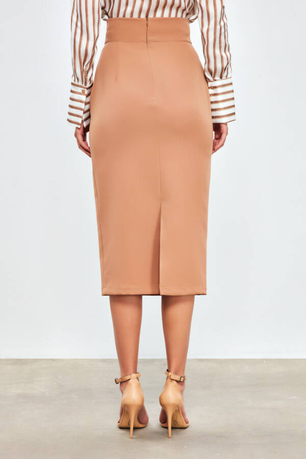 Detailed Accessory Pencil Skirt - CAMEL - 12