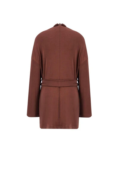 Detailed Draped Necklace Blouse (24k3614) Reddish Brown - 16