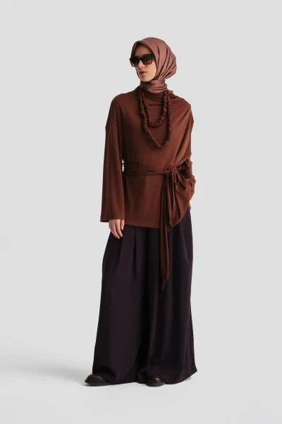 Detailed Draped Necklace Blouse (24k3614) Reddish Brown - ARMINE (1)