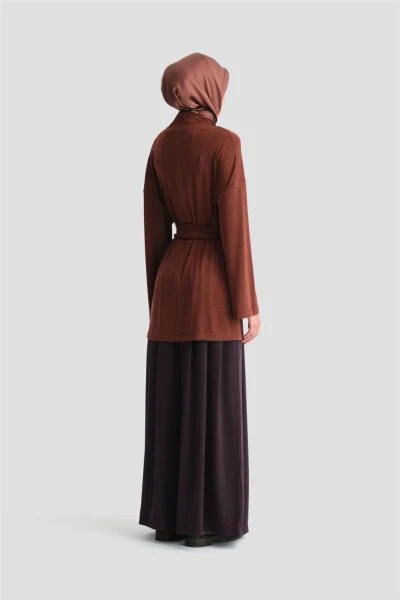 Detailed Draped Necklace Blouse (24k3614) Reddish Brown - 6