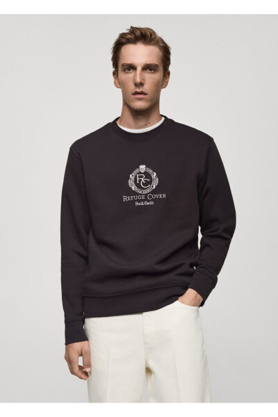 Detailed embroidered 100% cotton sweatshirt - MANGO MAN