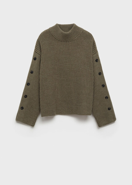 Detailed knitted, khaki sweater. - 9