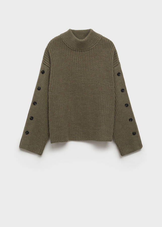 Detailed knitted, khaki sweater. - 9