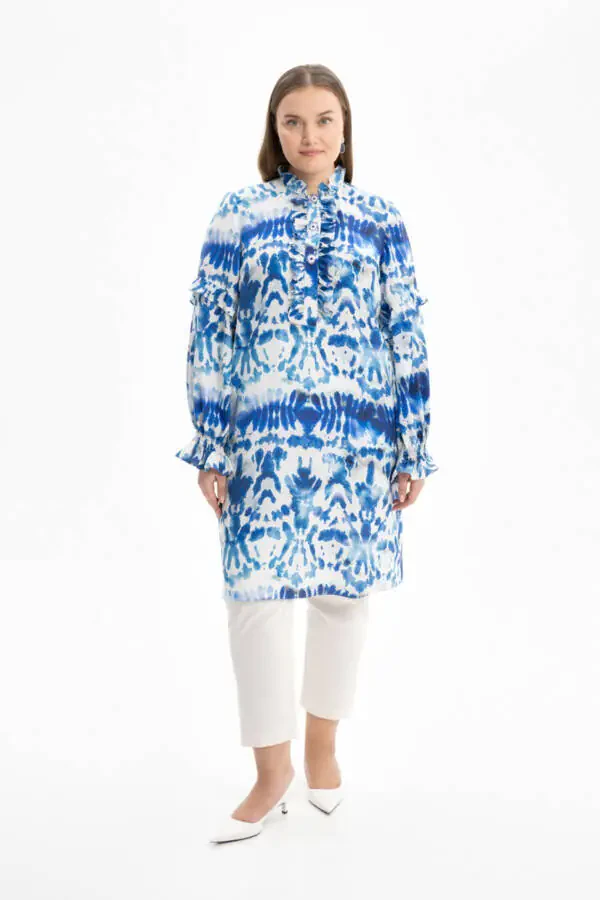 Detailed Patterned Tunic with Collar and Sleeves - 1