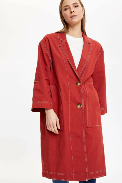 Detailed Pocket Oversized Trench Coat - 1