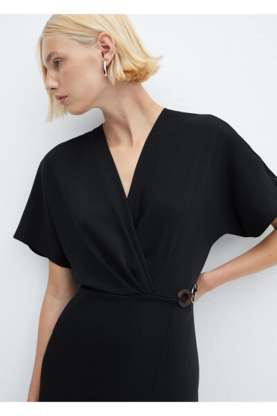 Detailed Ruched Wrap Dress - 5