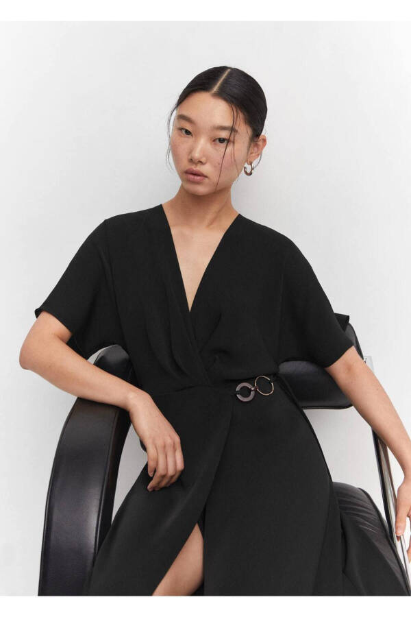 Detailed Ruched Wrap Dress - 8