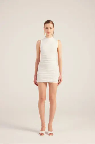 Detailed Shiny Mini Fabia Dress White - 4