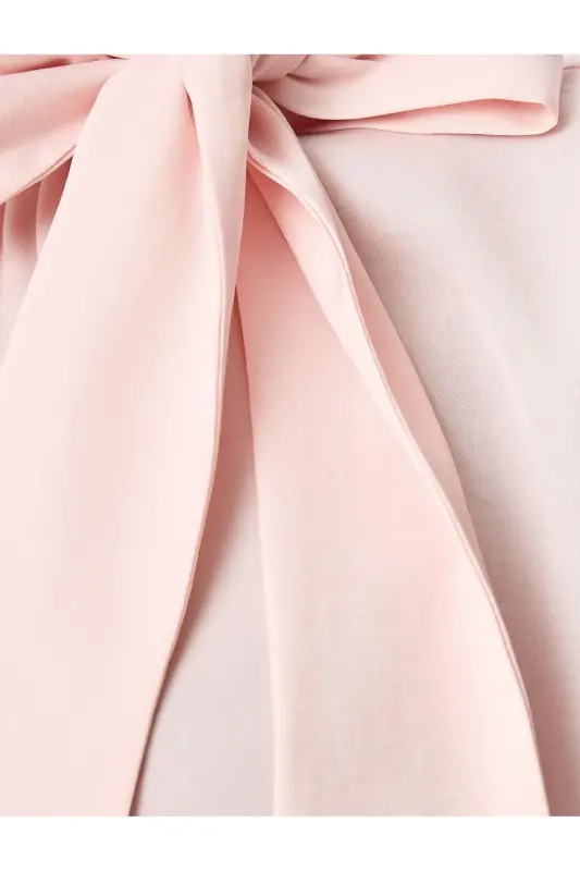 Detailed Tie High Neck Sleeveless Satin Blouse - 6