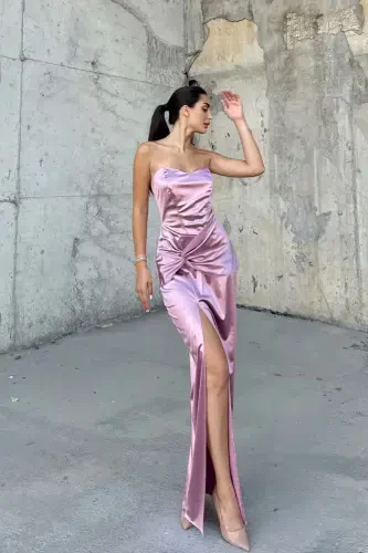 Деталь переднего узла, платье без бретелек из атласа. - SINDIMODA (1)