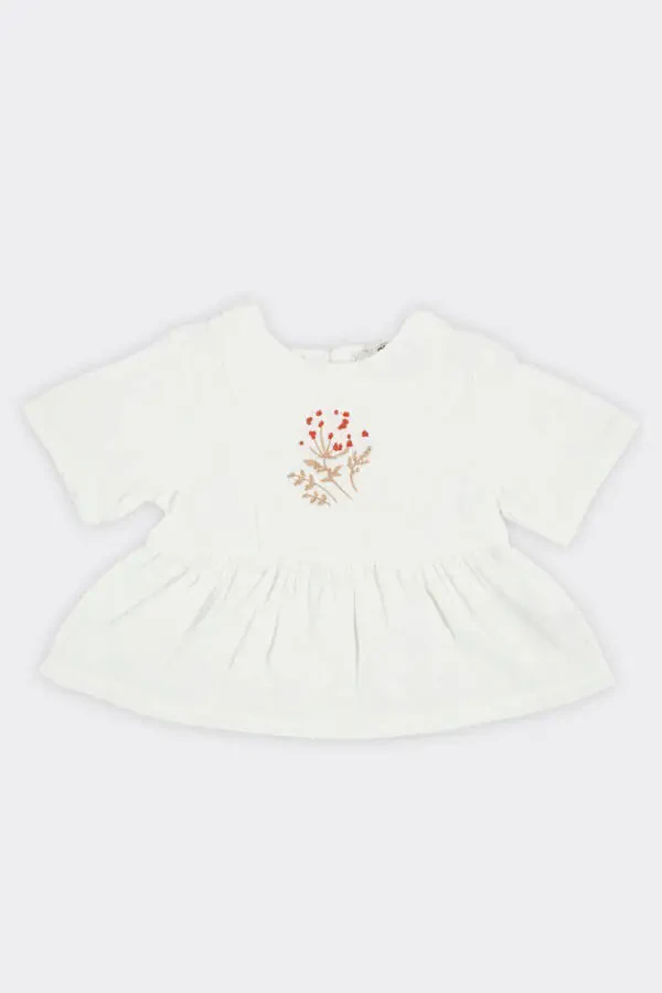 Детализированная бежевая блузка с вышивкой для девочки - 1