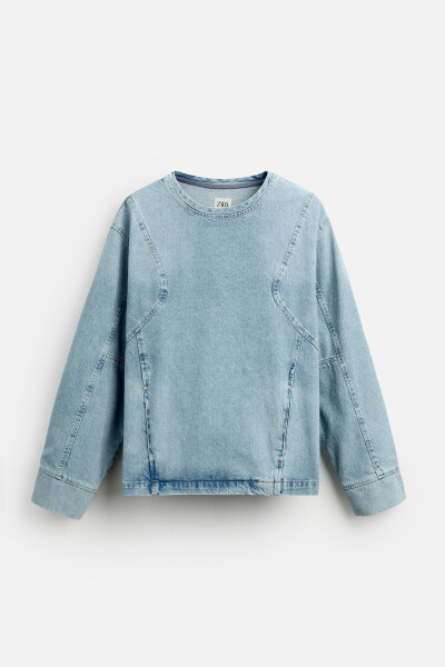 Detaylı dikişli denim sweatshirt - Mavi - 14