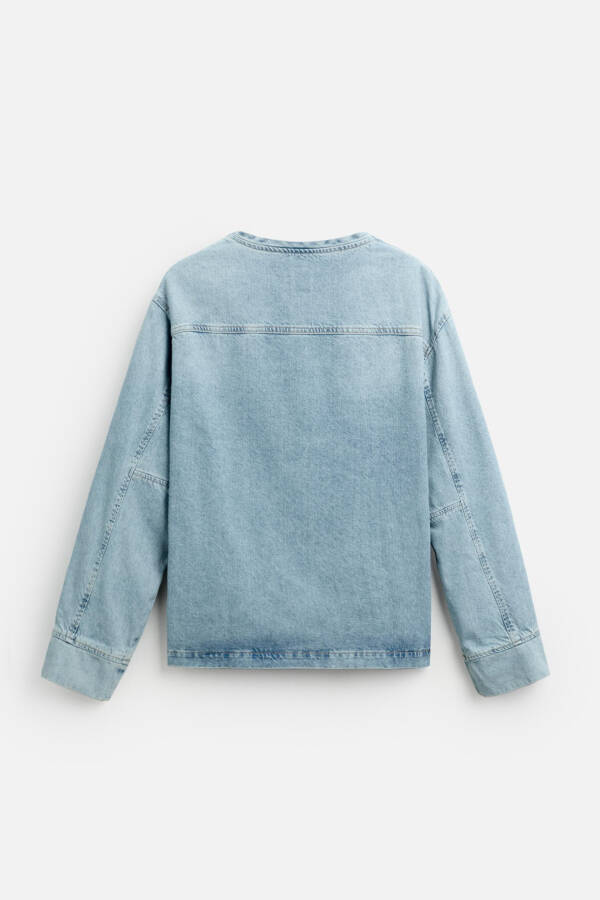 Detaylı dikişli denim sweatshirt - Mavi - 15