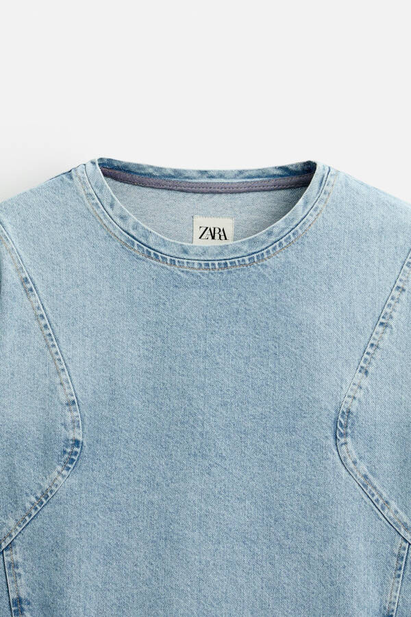 Detaylı dikişli denim sweatshirt - Mavi - 16