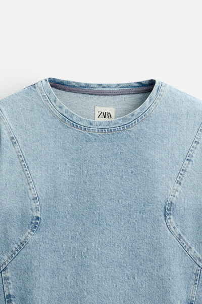 Detaylı dikişli denim sweatshirt - Mavi - 8