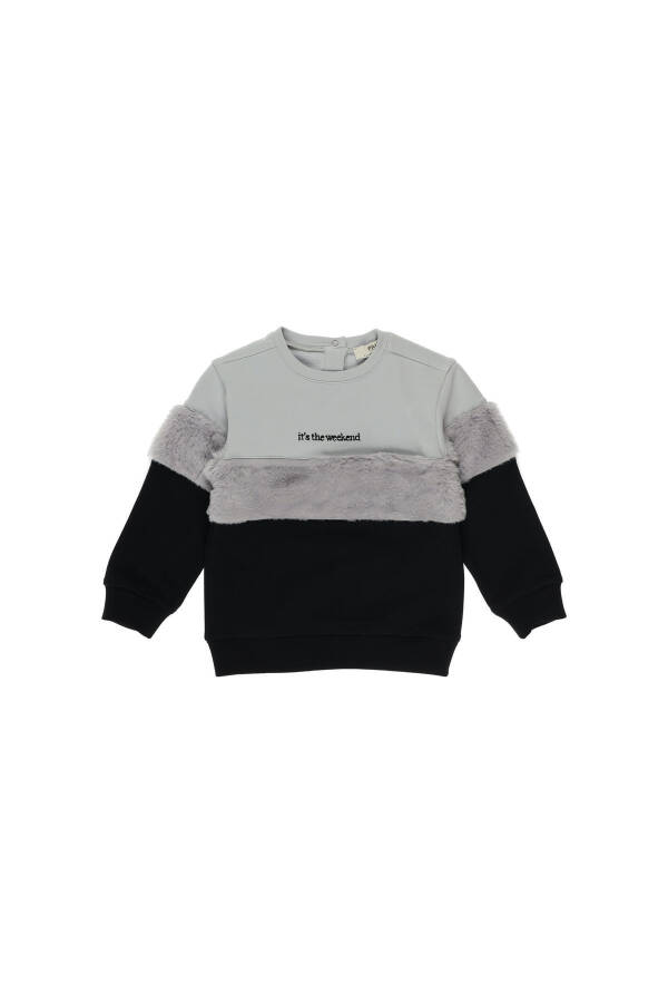 Detaylı Yazı Nakışlı Peluş Kız Bebek Sweatshirt - 7