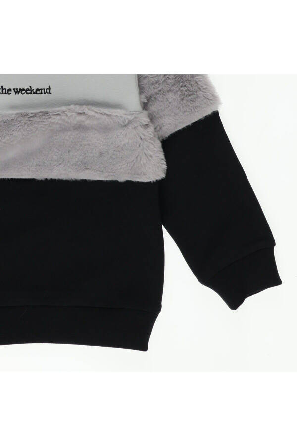 Detaylı Yazı Nakışlı Peluş Kız Bebek Sweatshirt - 9