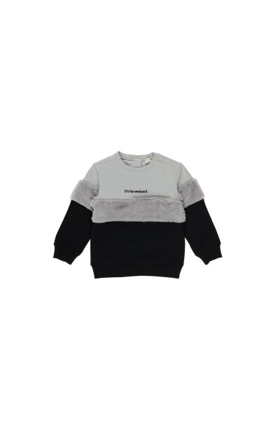 Detaylı Yazı Nakışlı Peluş Kız Bebek Sweatshirt - 4