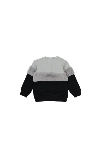 Detaylı Yazı Nakışlı Peluş Kız Bebek Sweatshirt - 5