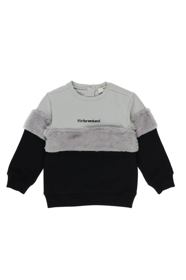 Detaylı Yazı Nakışlı Peluş Kız Bebek Sweatshirt - 1