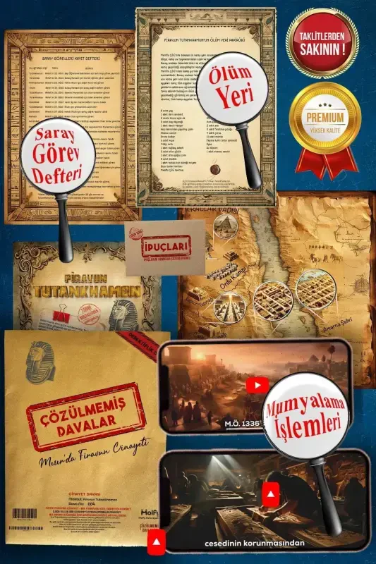 Detective Game - Elif Akman Faruk Kaya Peyami Yaman Tutankhamun Pharaoh Detective Board Game 4 Cases - 6