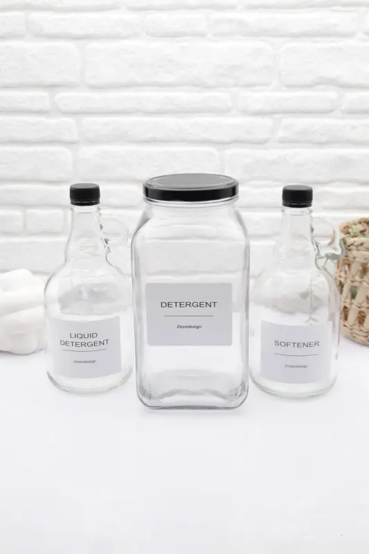 Deterjan Kavanozu 3000ml-galon Yumuşatıcı Şişesi 1000ml -galon Sıvı Deterjan Şişesi 1000ml Cam - gri - 1