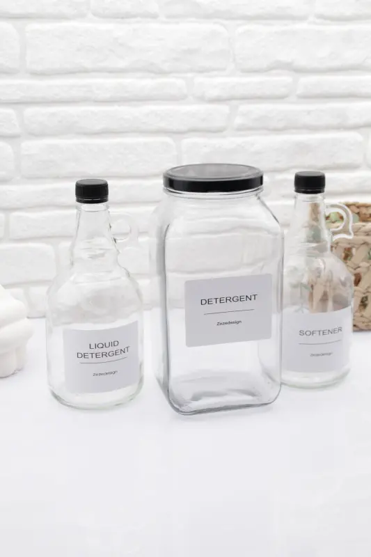 Deterjan Kavanozu 3000ml-galon Yumuşatıcı Şişesi 1000ml -galon Sıvı Deterjan Şişesi 1000ml Cam - gri - 4