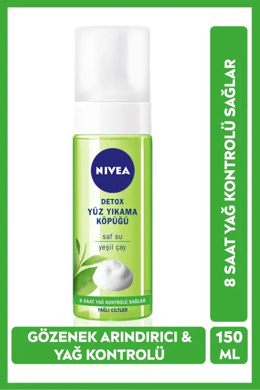 Detoks Yuz Yuvish Ko'piği 150ml, Yog'li Terilar Uchun, Teshiklarni Tozalovchi, Yashil Choy, 8 Soat Yog'ni Nazorat Qilish - NIVEA