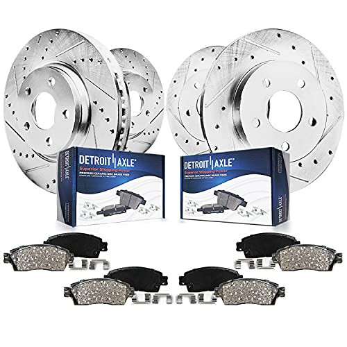 Detroit Axle - Chevrolet Malibu Cobalt Pontiac G5 G6 Saturn Aura uchun Tormoz to'plami almashtirish 11,65 dyuym oldingi va 10,63 dyuym orqa teshilgan va yivli Disk tormoz rotorlari Keramika tormoz prokladkalari - 3