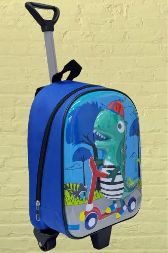 Детсадовский Рюкзак На Колесиках С Динозавром 5d Рельефный 2-6 Лет Рюкзак И Школьная Сумка - Зеленый - 3