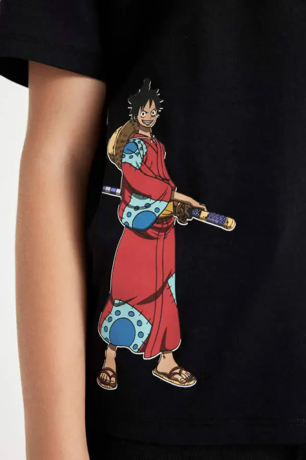 Детская футболка для мальчиков One Piece с воротником-поло, короткими рукавами, черная - 6