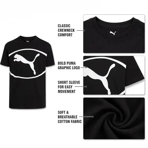 Детская футболка PUMA - Футболка с логотипом PUMA для мальчиков - Спортивная футболка с круглым вырезом и коротким рукавом (S-XL), размер Large, зелено-желтая - 5