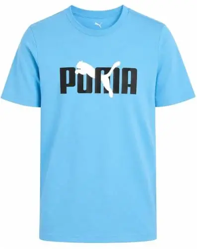 Детская футболка PUMA - Футболка с логотипом PUMA для мальчиков - Спортивная футболка с круглым вырезом и коротким рукавом (S-XL), размер Large, зелено-желтая - PUMA