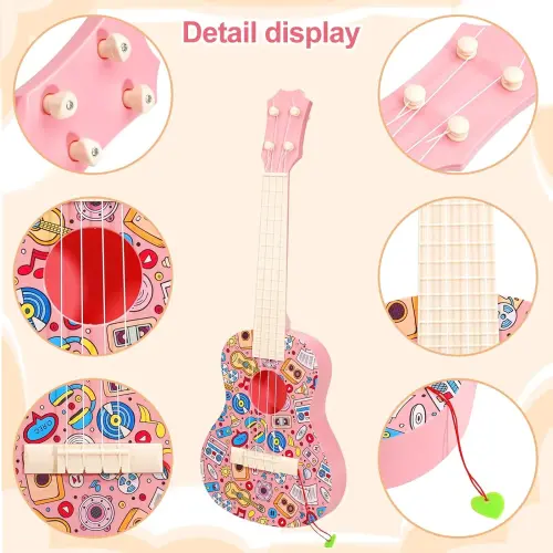 Kids Guitar Toy, Musical Instruments Learning Educational Toys, Guitar Toys Toy for Toddler Kid Girls Children Age 4 5 6 7 8 9 10 Year Old-PINK - 1