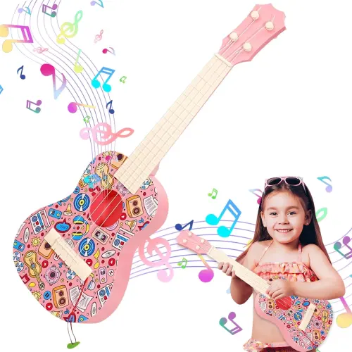 Kids Guitar Toy, Musical Instruments Learning Educational Toys, Guitar Toys Toy for Toddler Kid Girls Children Age 4 5 6 7 8 9 10 Year Old-PINK - 6