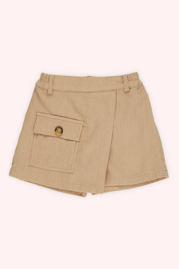 Детская юбка-шорты из рифленой ткани бежевого цвета - 1