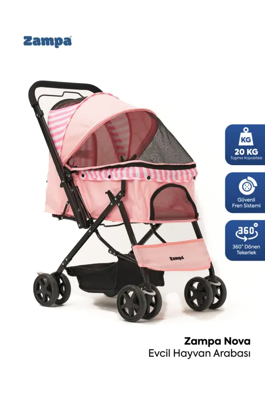 Детская коляска Nova для кошек/собак 52x76.5x95см Розовая - ZAMPA