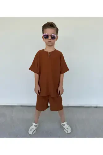 Детская летняя футболка, костюм - табачный - 1