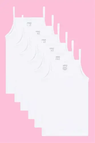 Детская майка для девочек с бретельками (6 шт.), белая, 100% хлопковый рибана - 1