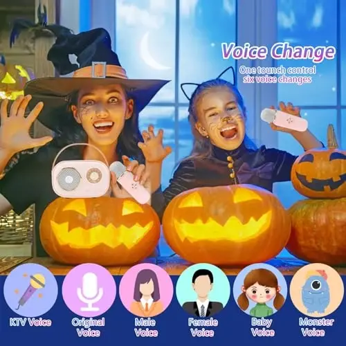 Детская мини-караоке-машина Aresrora, портативный Bluetooth-динамик с 2 беспроводными микрофонами, игрушки для подарков девочкам и мальчикам, ретро-динамик-набор, стереозвук, усиленные басы, для домашней вечеринки, на день рождения (розовый) - 3