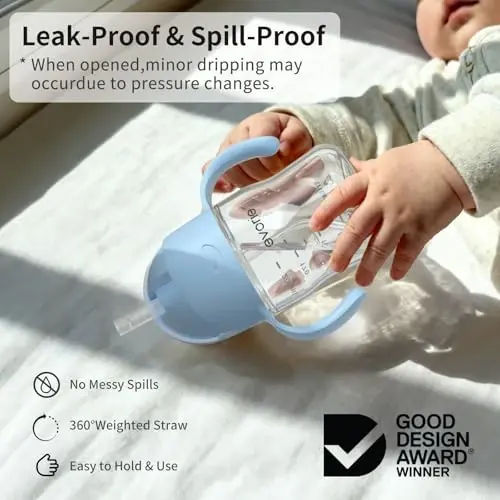 Детская поильник Evorie Tritan с весовой соломинкой для гравитации, бутылка для обучения младенцев, 7 унций, герметичная, награжденная, с ручками для детей старше 6 месяцев - 1
