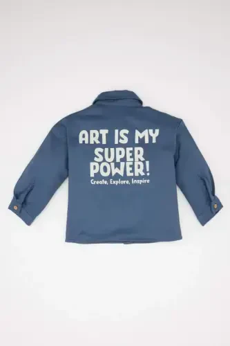 Детская рубашка для мальчиков с принтом на спине и длинным рукавом из габардина светло-индиго - 1