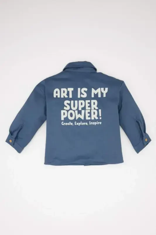 Детская рубашка для мальчиков с принтом на спине и длинным рукавом из габардина светло-индиго - 1